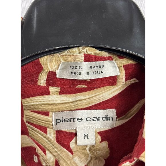 Vintage Y2K Pierre Cardin Hawaiian Button Front Shirt M Floral Leaves Red Beige - Picture 7 of 7